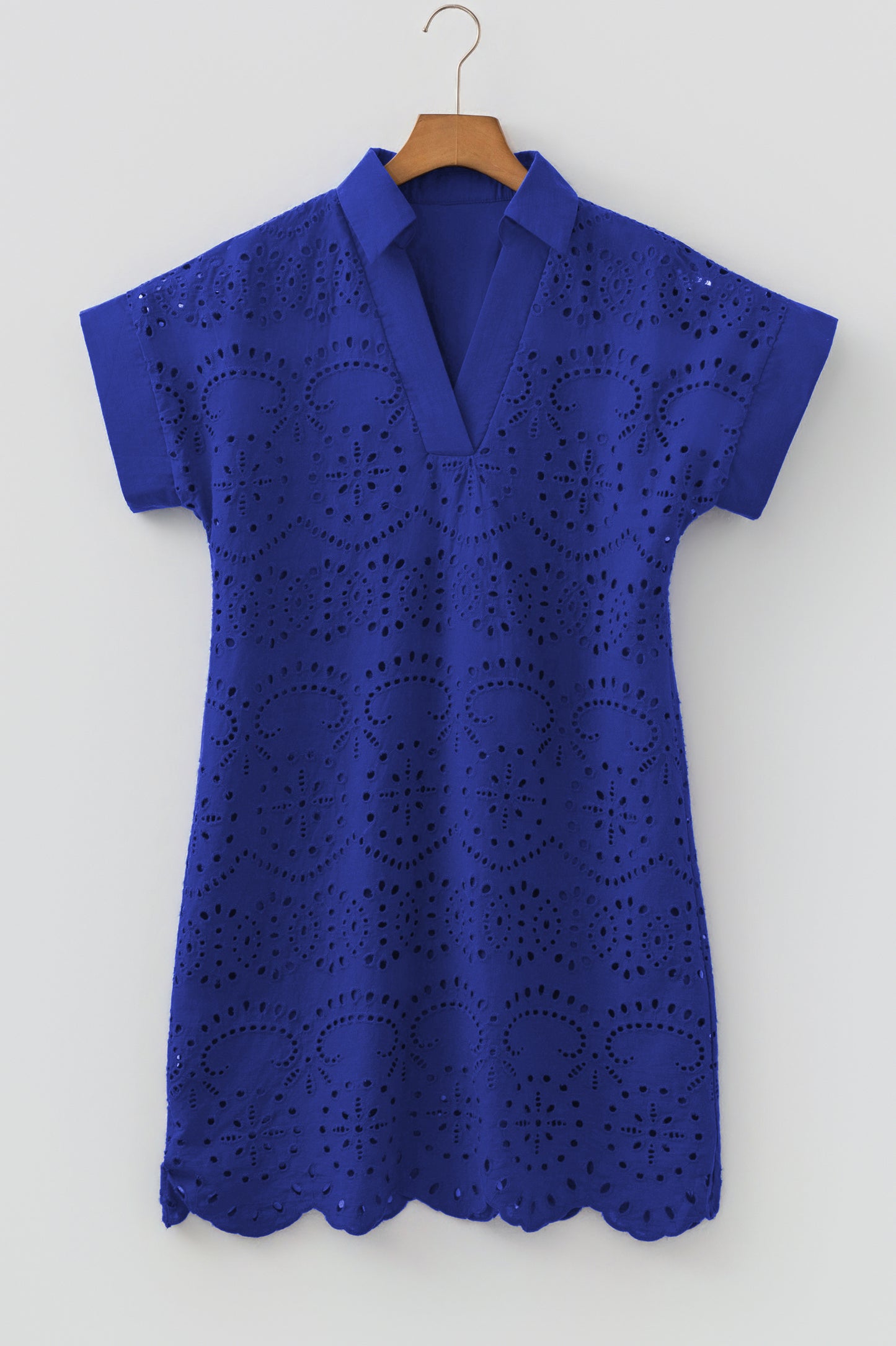 Solid Color Eyelet Embroidered T Shirt Mini Dress