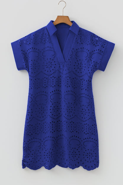 Solid Color Eyelet Embroidered T Shirt Mini Dress