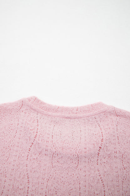 Jet Stream Semi Sheer Lace Long Sleeve Cropped Top
