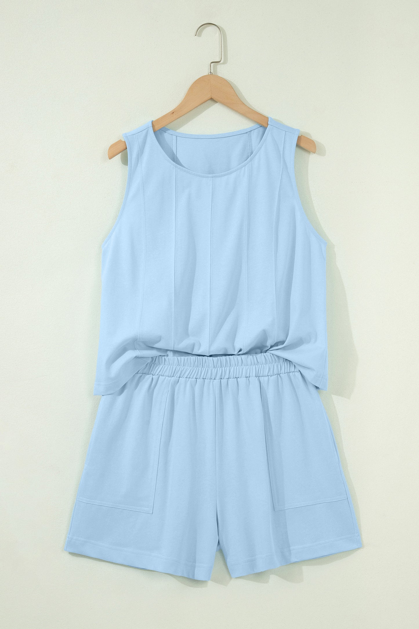 Stitched Detail Loose Tank Top Cotton 2pcs Short Set