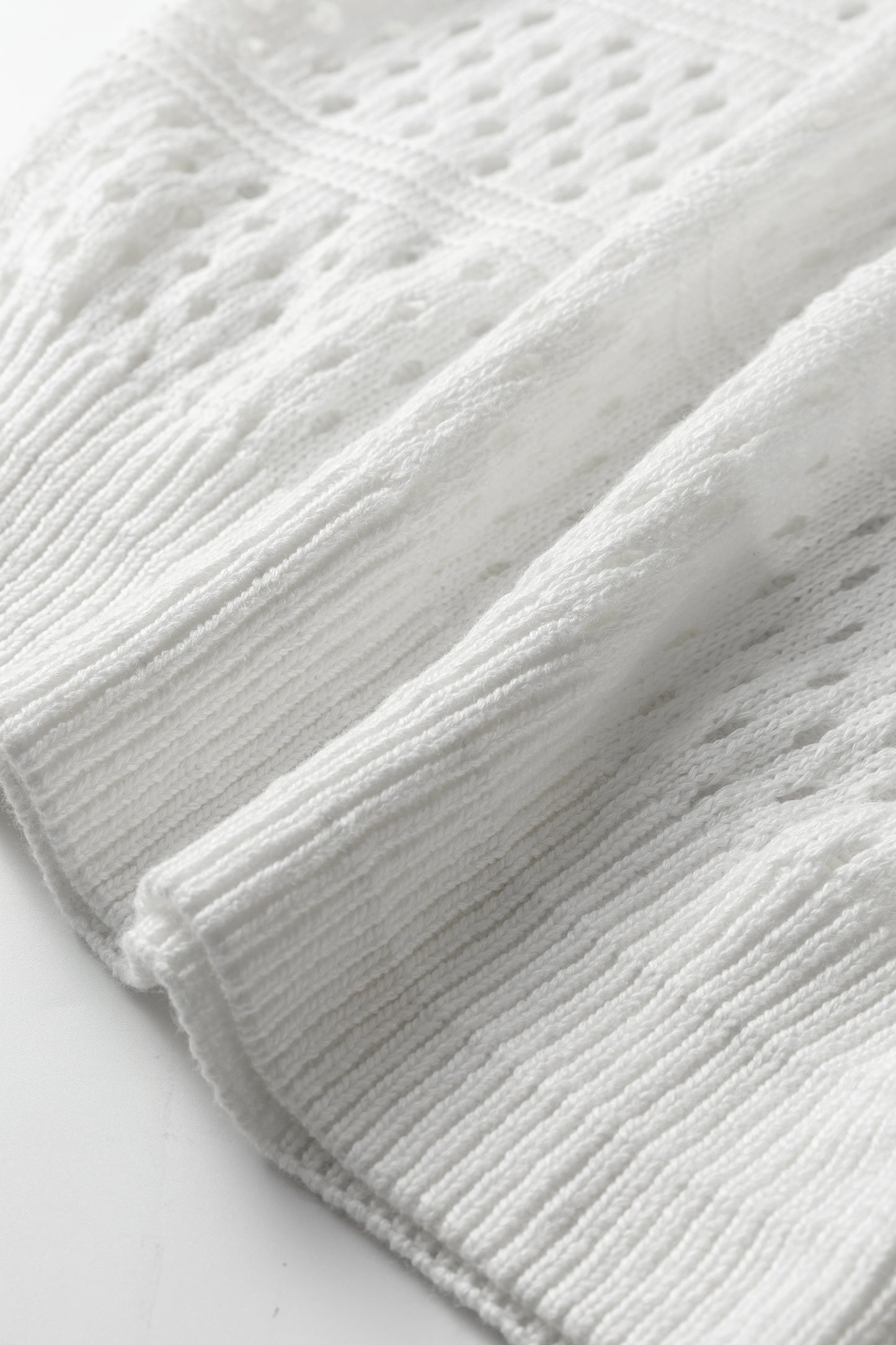 White Hollow Out Knit Round Neck Dolman Sweater