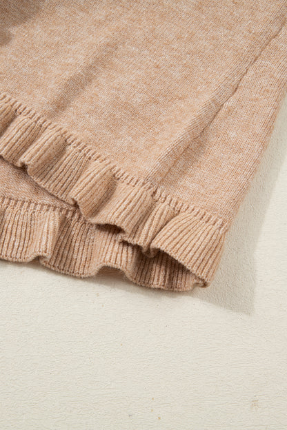 Oatmeal Ruffle Trim Gold Button Sweater Cardigan