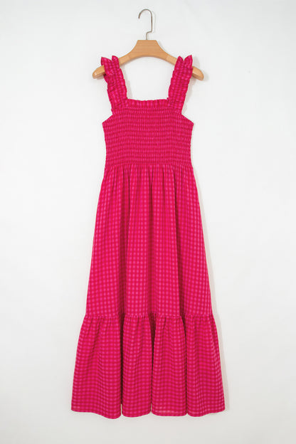 Plaid Square Neck Fit-and-flared Vacation Sundress