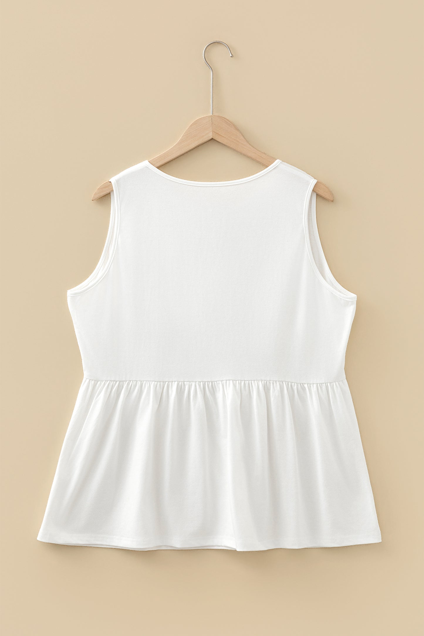 White Plus Size Solid Color Bow Tie Peplum Tank Top