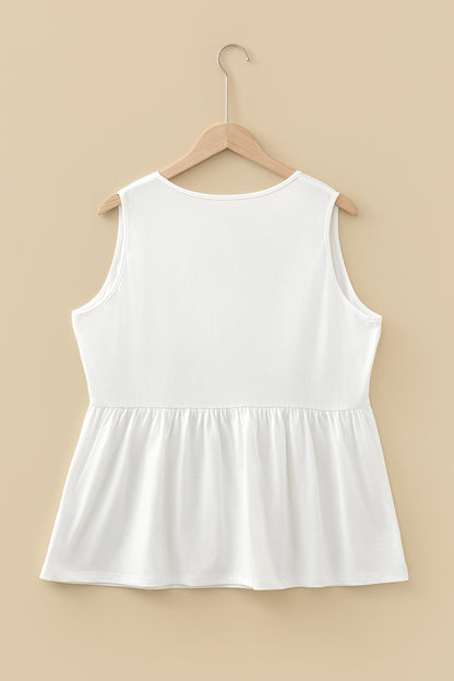 White Plus Size Solid Color Bow Tie Peplum Tank Top