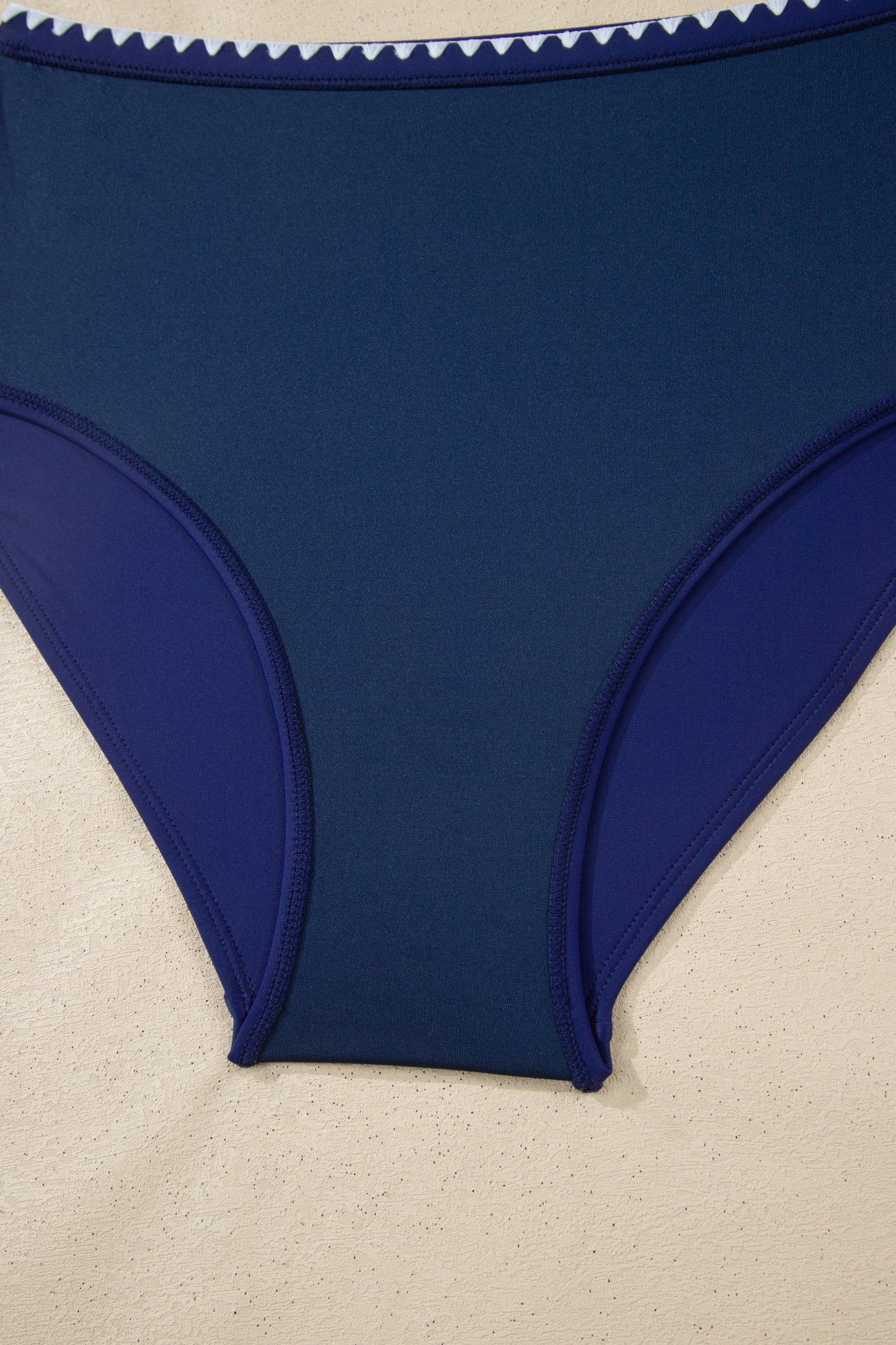 Shell Stitched Trim V Neck Textured Mix and Match High Waist Bikinis