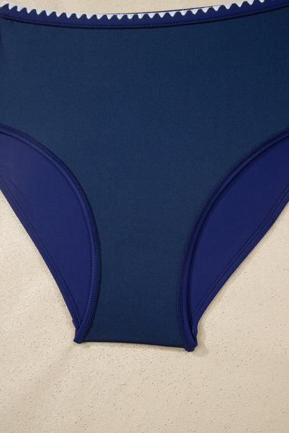 Shell Stitched Trim V Neck Textured Mix and Match High Waist Bikinis