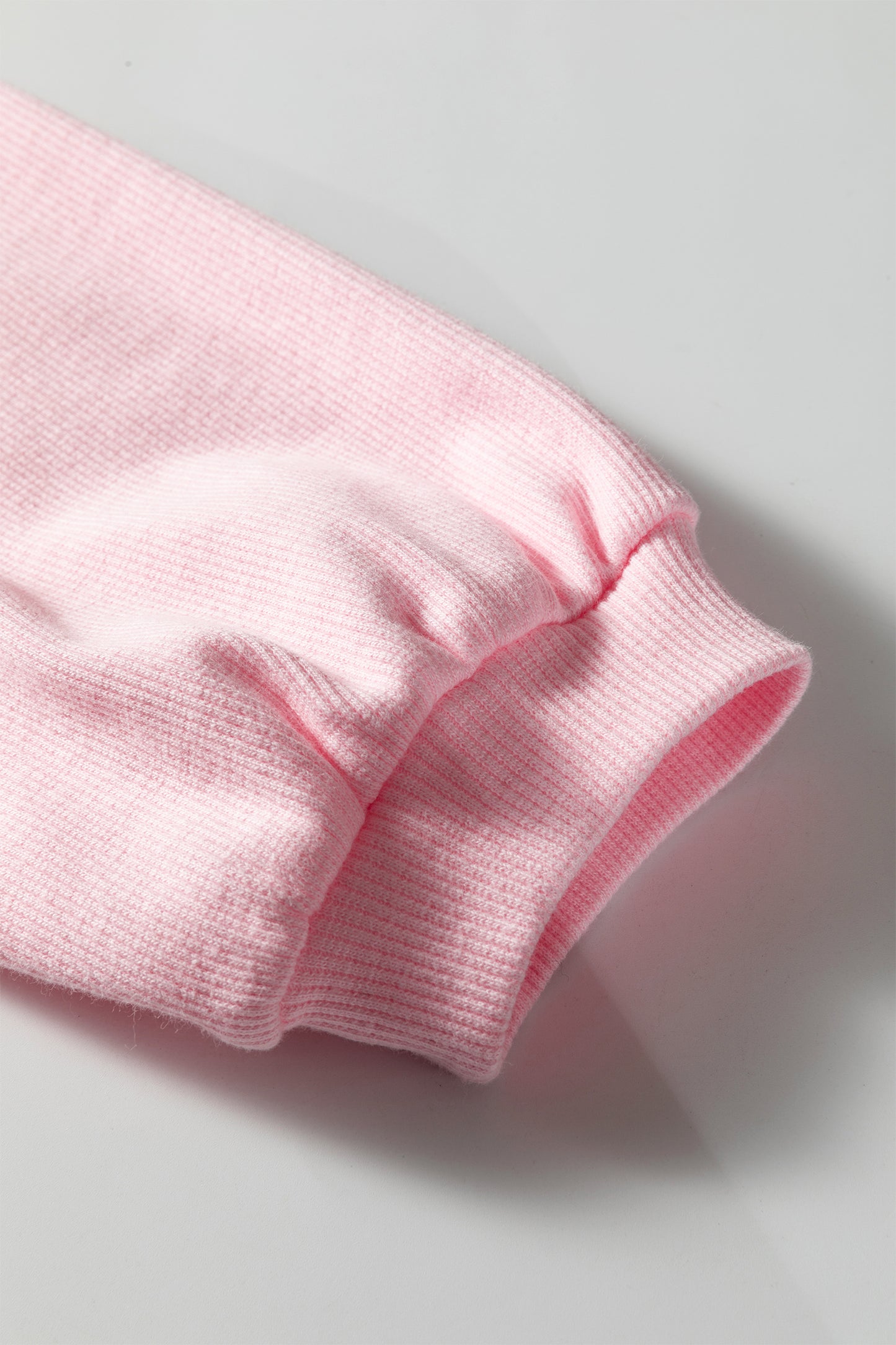 Pink 3d Ribbed XOXO Heart Embroidered Drop Shoulder Sweatshirt