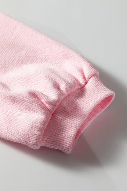 Pink 3d Ribbed XOXO Heart Embroidered Drop Shoulder Sweatshirt