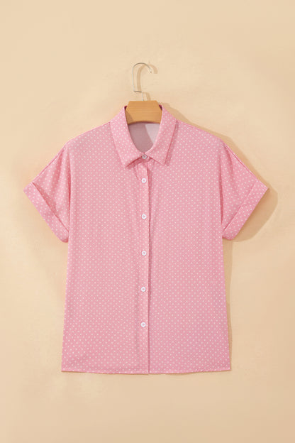 Dotted Print Cuffed Short Sleeve Shirt