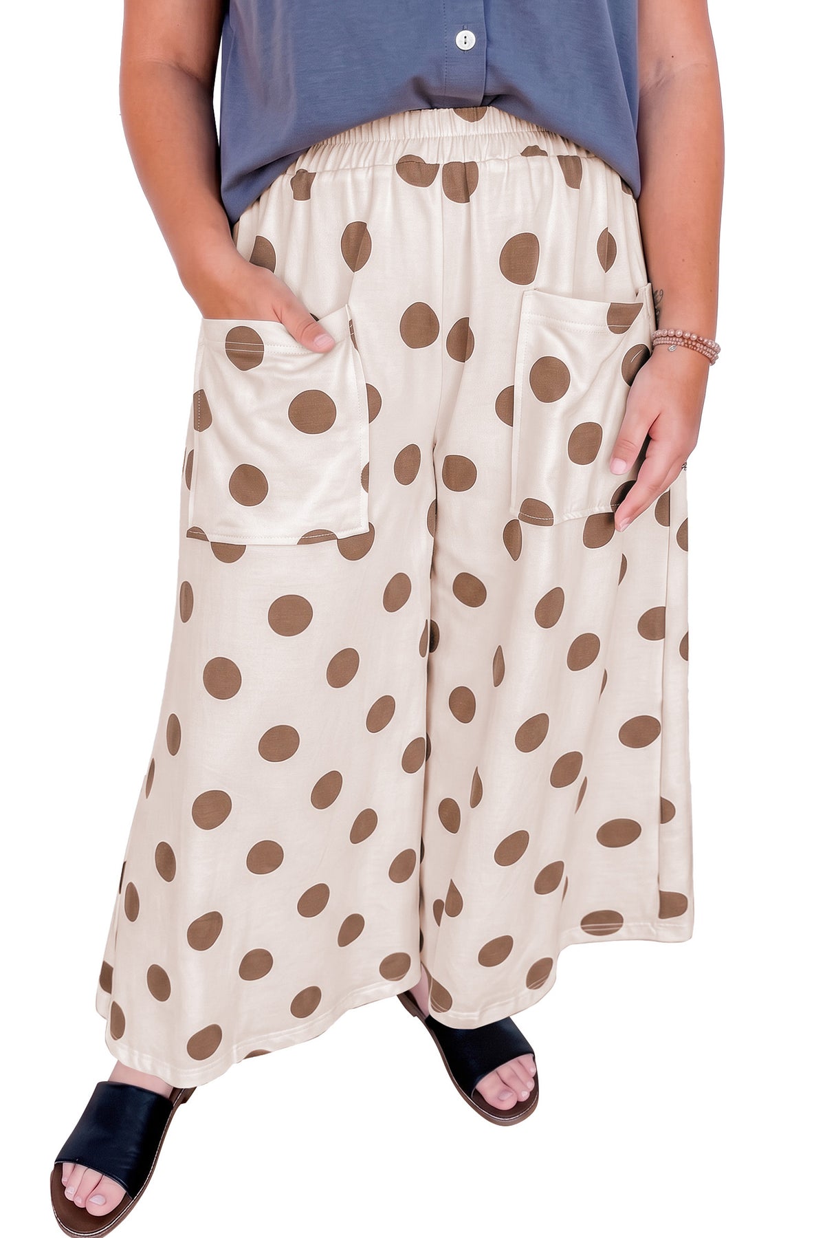 Polka Dot Elastic Waist Wide Leg Plus Size Pants