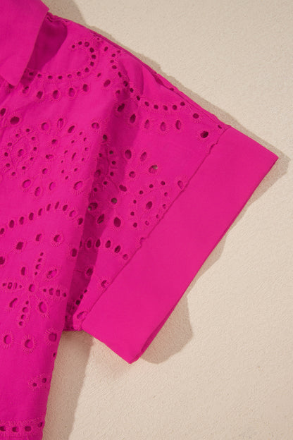Solid Color Eyelet Embroidered T Shirt Mini Dress