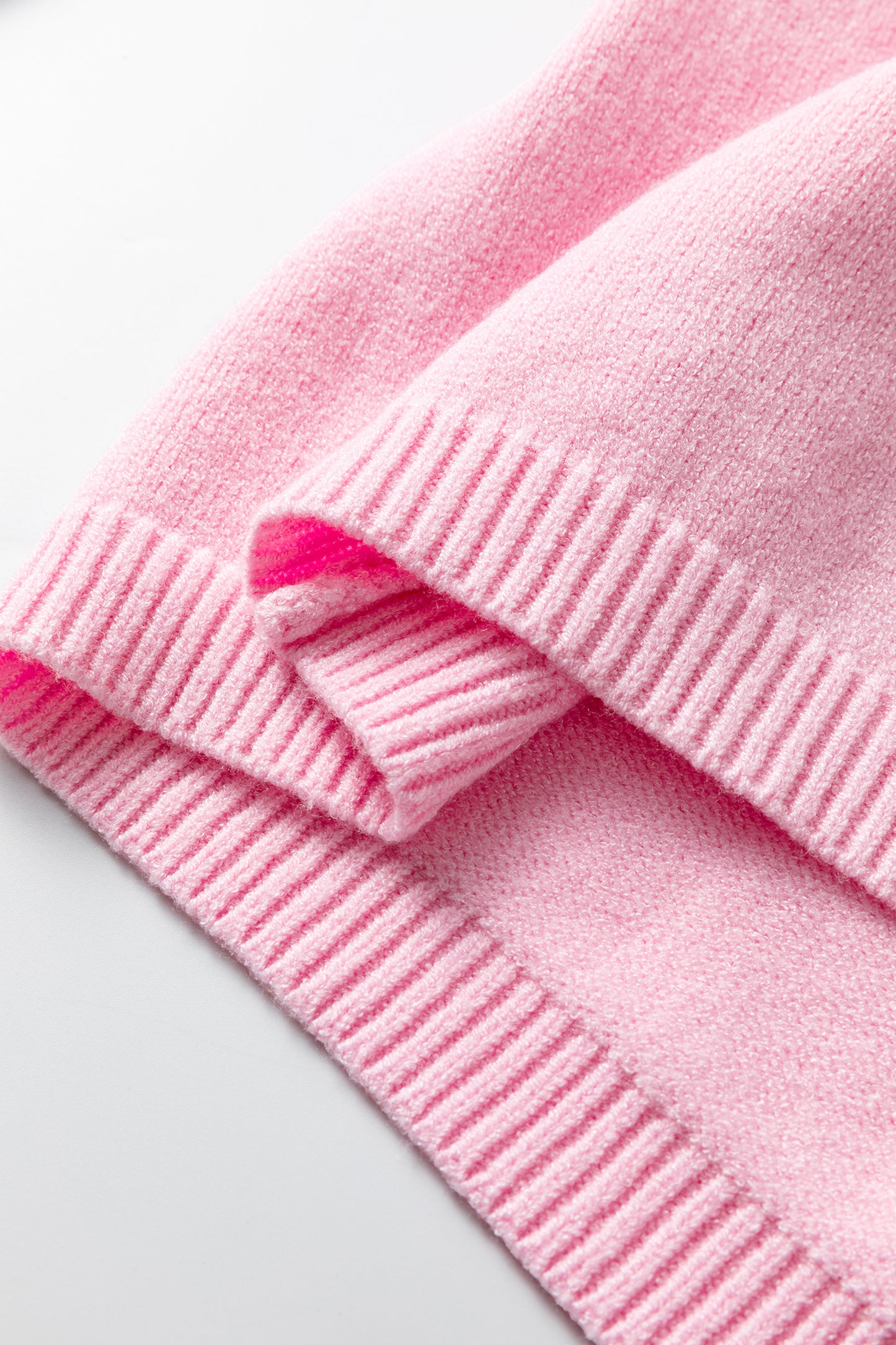 Pink Solid Color Knit Loose Bracelet Sleeve Dolman Sweater