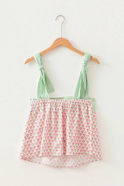 Fashion Printed Knot Straps Babydoll Tank Top