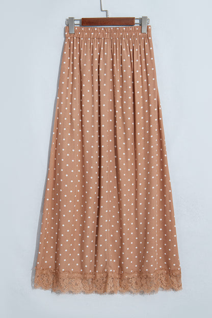 Polka Dot Lace Hem Elegant Long Shift Skirt