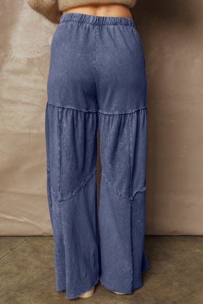 Wild Ginger Careys Mineral Wash Tiered Wide Leg Patchwork Drawstring Pants