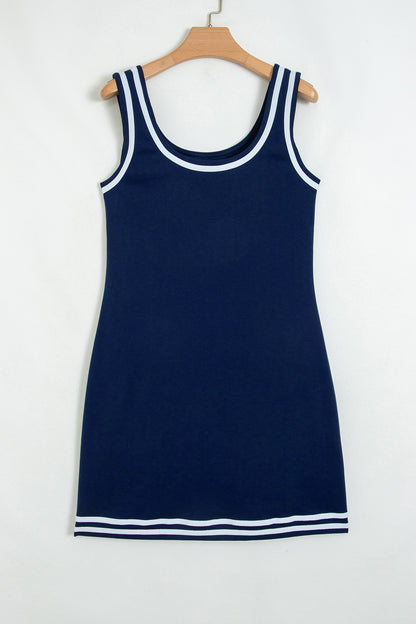 Contrast Trim U Neck Sleeveless Mini Dress