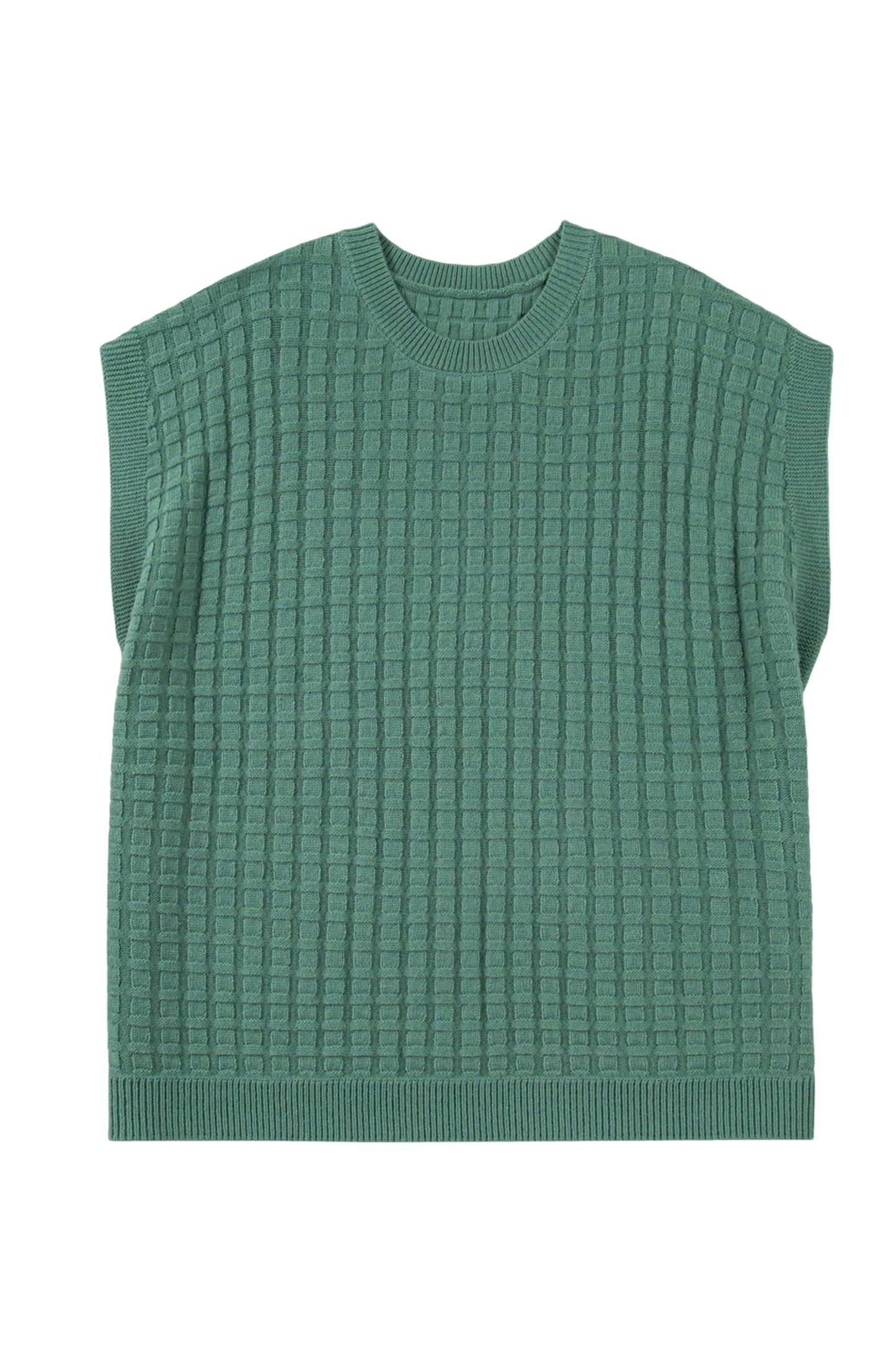 Mist Green Plus Size Solid Color Textured Knit Short Sleeve Sweater
