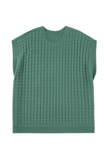 Mist Green Plus Size Solid Color Textured Knit Short Sleeve Sweater