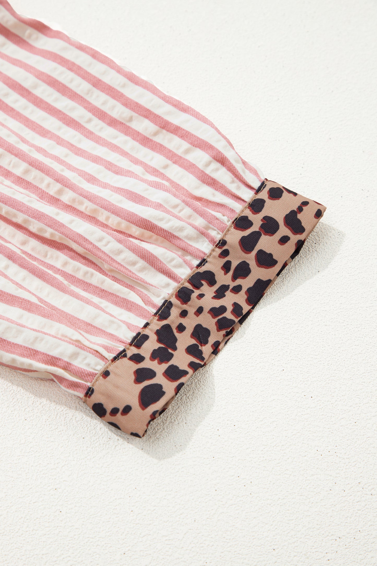 Stripe Square Button Leopard Trim Loose Bracelet Sleeve Shirt Dress