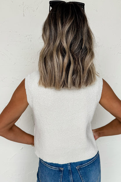 Solid Color Sleeveless Knit Button Pocketed Sweater