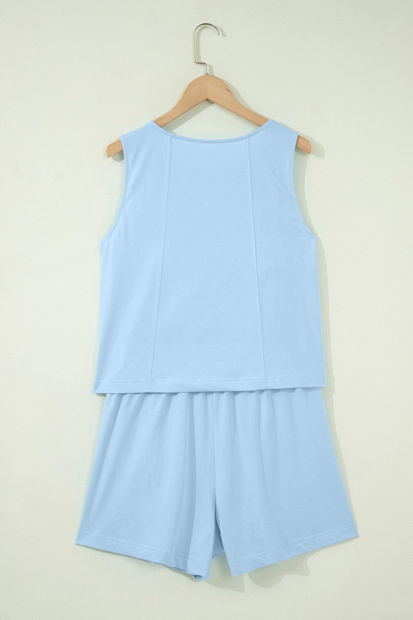 Stitched Detail Loose Tank Top Cotton 2pcs Short Set