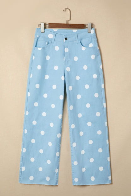 Polka Dot Print Raw Hem Shift Jeans