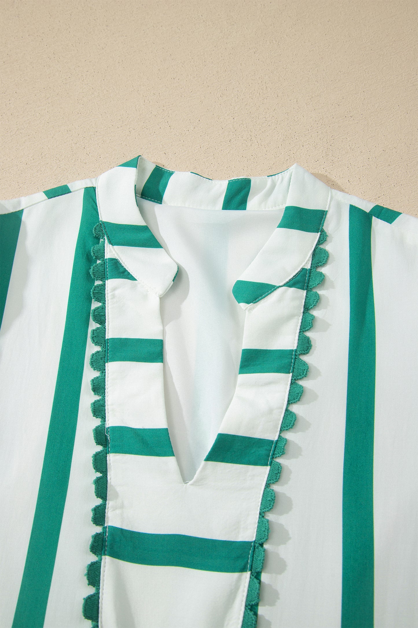 Stripe Ricrac Trim Notched Neck Half Sleeve Vacation Dress