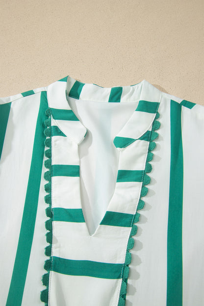 Stripe Ricrac Trim Notched Neck Half Sleeve Vacation Dress