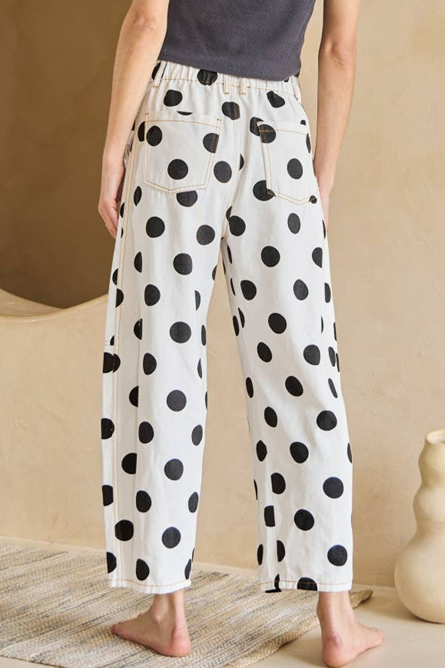 Polka Dot Print Bow Detail Pocketed Jeans