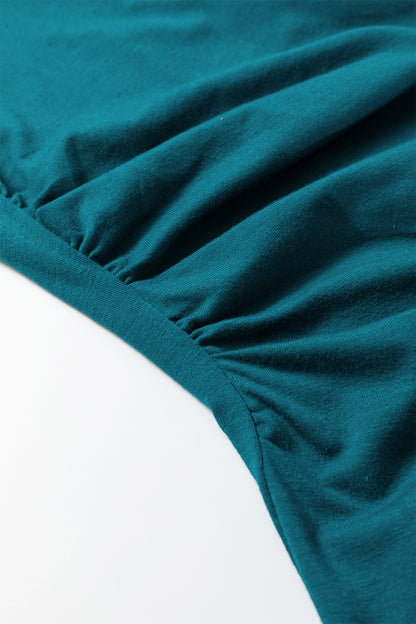 Blue Sapphire Plus Size Solid Color Asymmetric Neck Short Sleeve Blouse