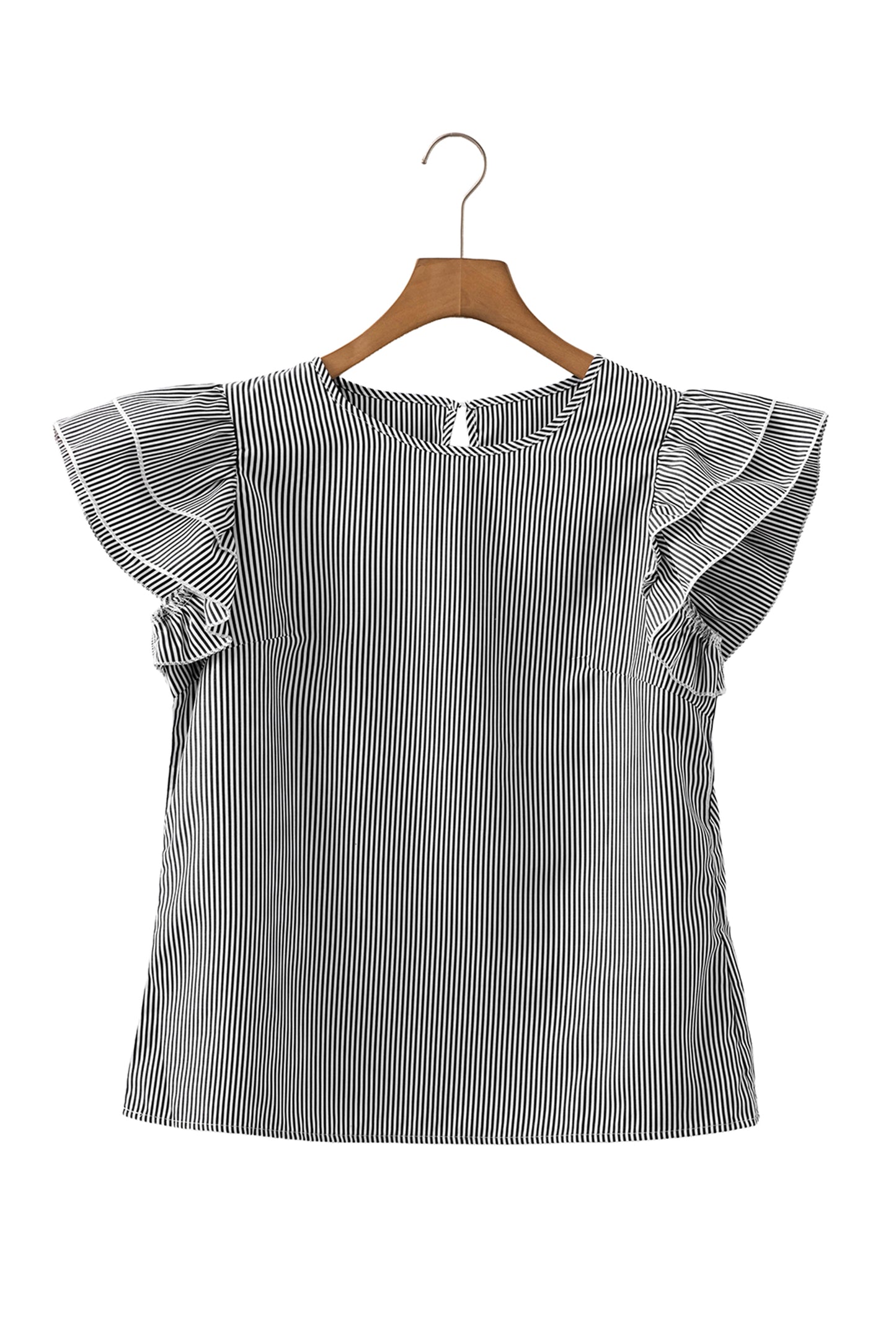 Stripe Striped Ruffle Sleeve Short Sleeve Round Neck Casual Shift Blouse