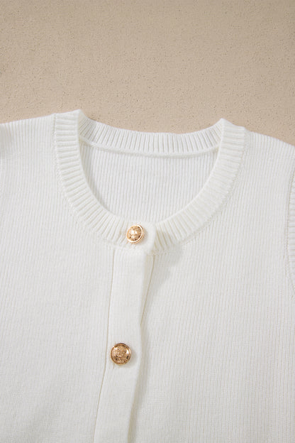 Solid Color Sleeveless Knit Button Pocketed Sweater