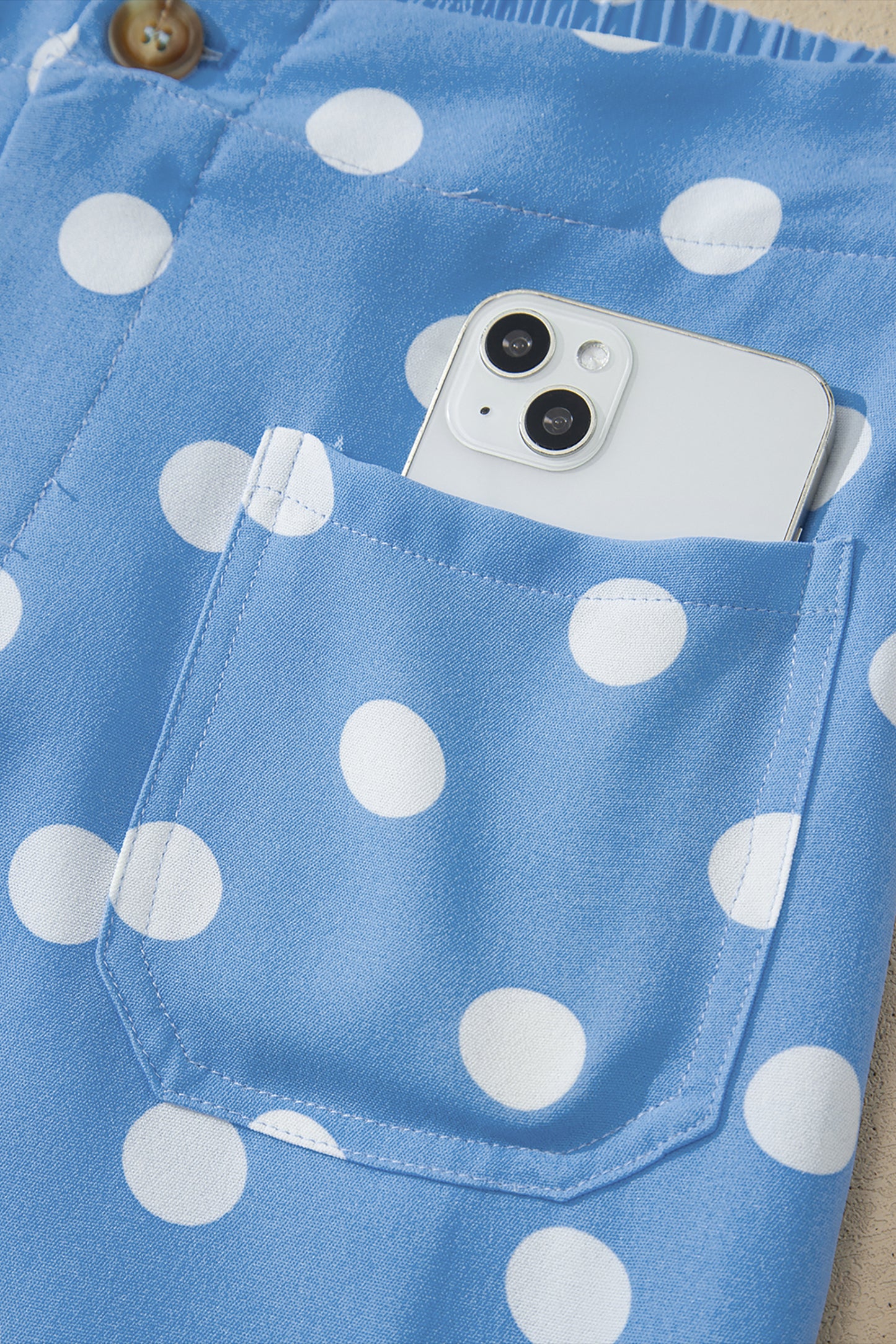 Polka Dot Print Patched Pocket Mid-rise Straight Leg Pants