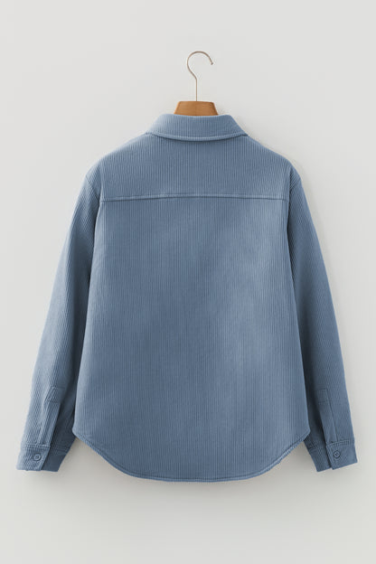 Stone Blue Plaid Corduroy Reversible Button Up Shacket