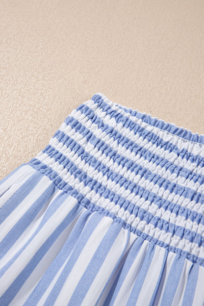 Stripe Shirred High Waist Loose Summer Pants