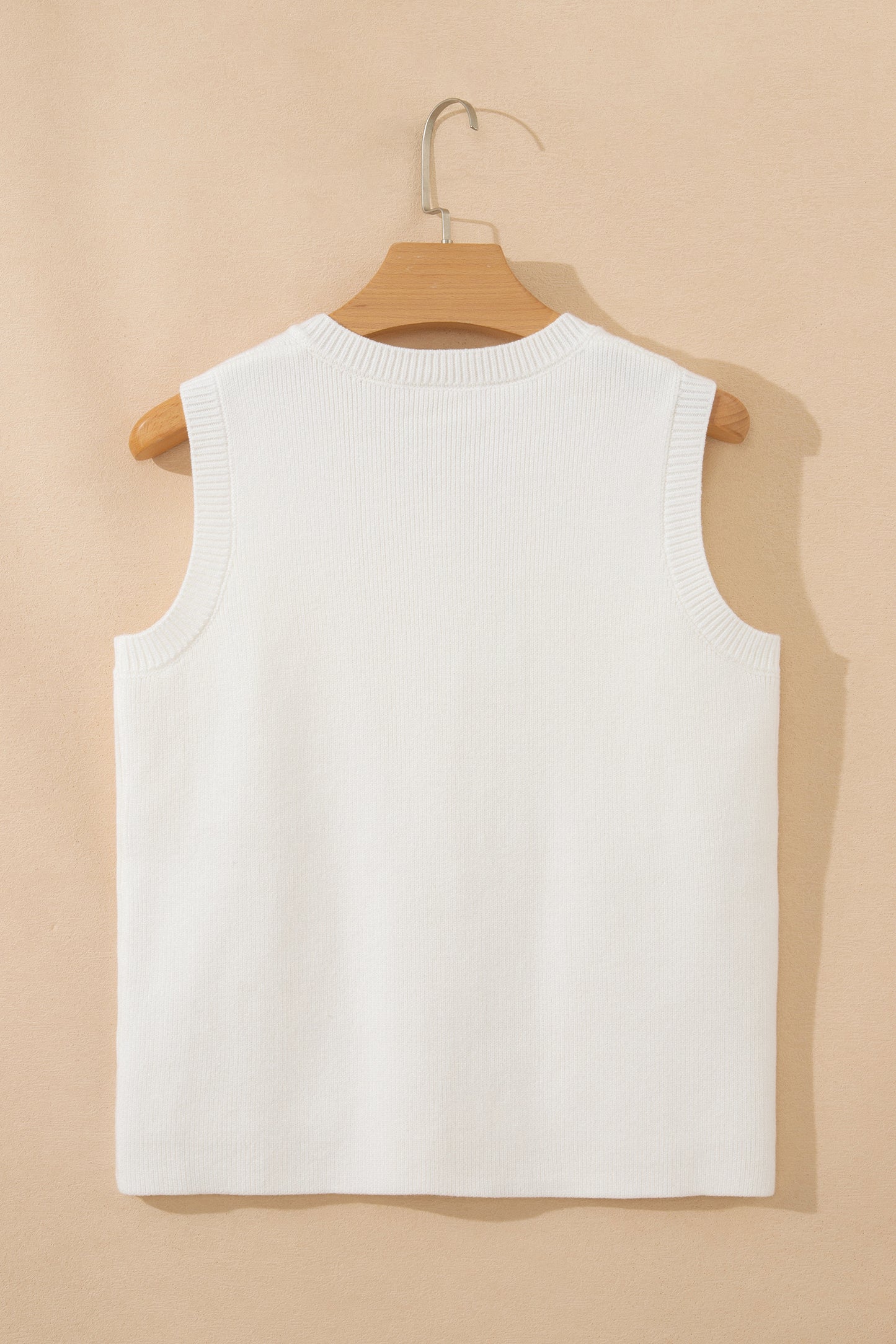 Solid Color Sleeveless Knit Button Pocketed Sweater