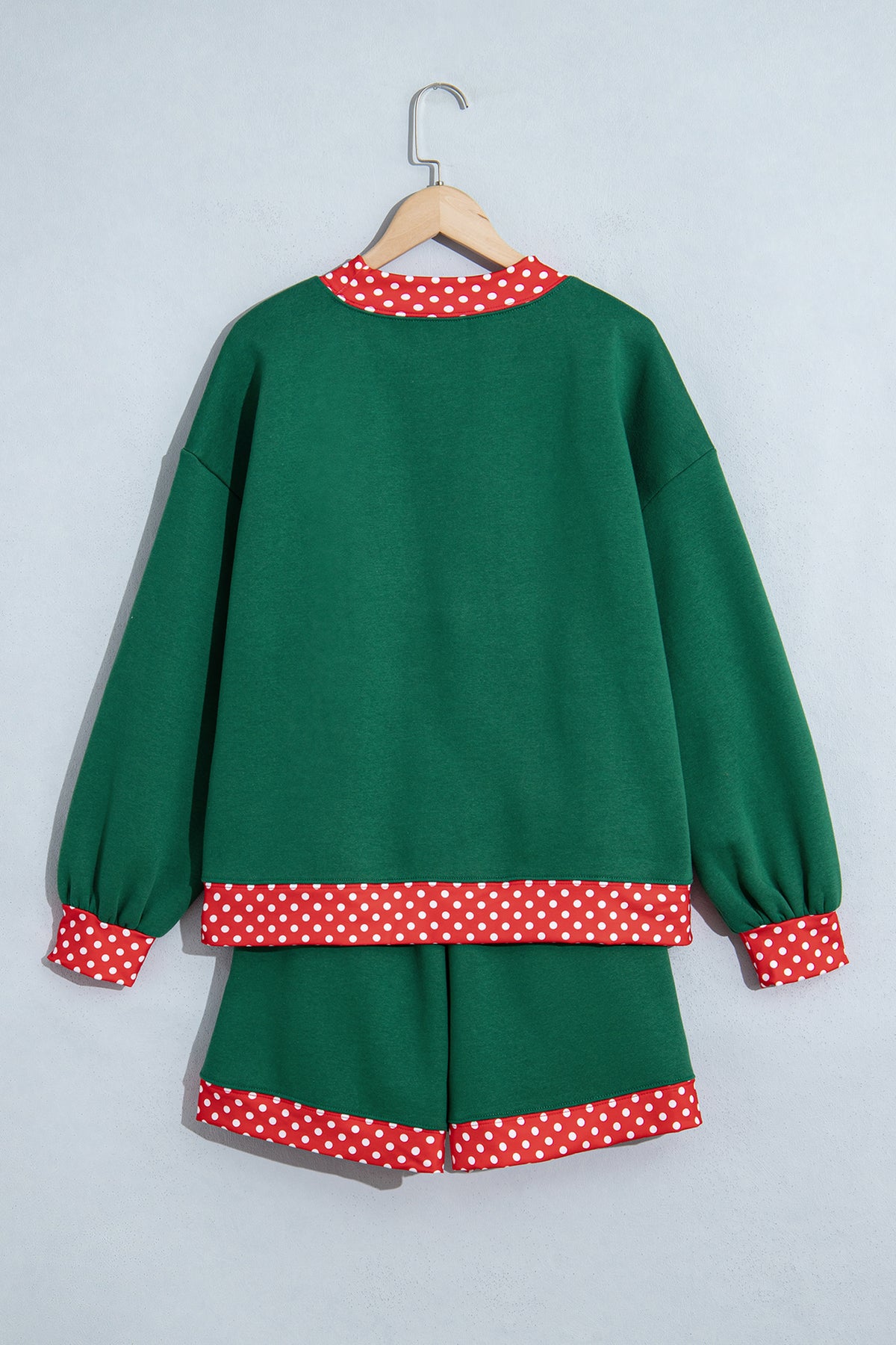 Polka Dot Trim Baggy Pullover 2pcs Short Set