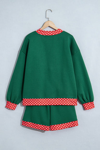 Polka Dot Trim Baggy Pullover 2pcs Short Set