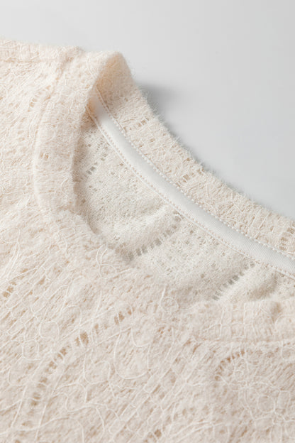 Jet Stream Semi Sheer Lace Long Sleeve Cropped Top