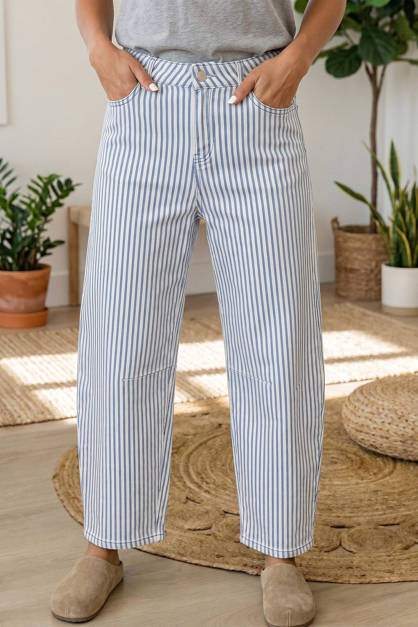 Stripe Casual Barrel Jeans