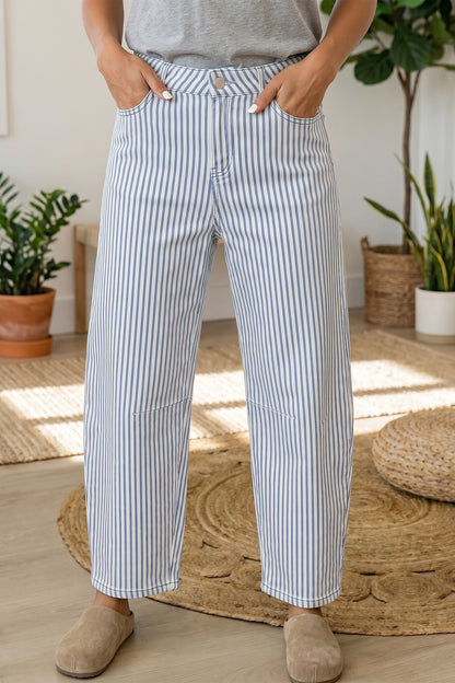 Stripe Casual Barrel Jeans