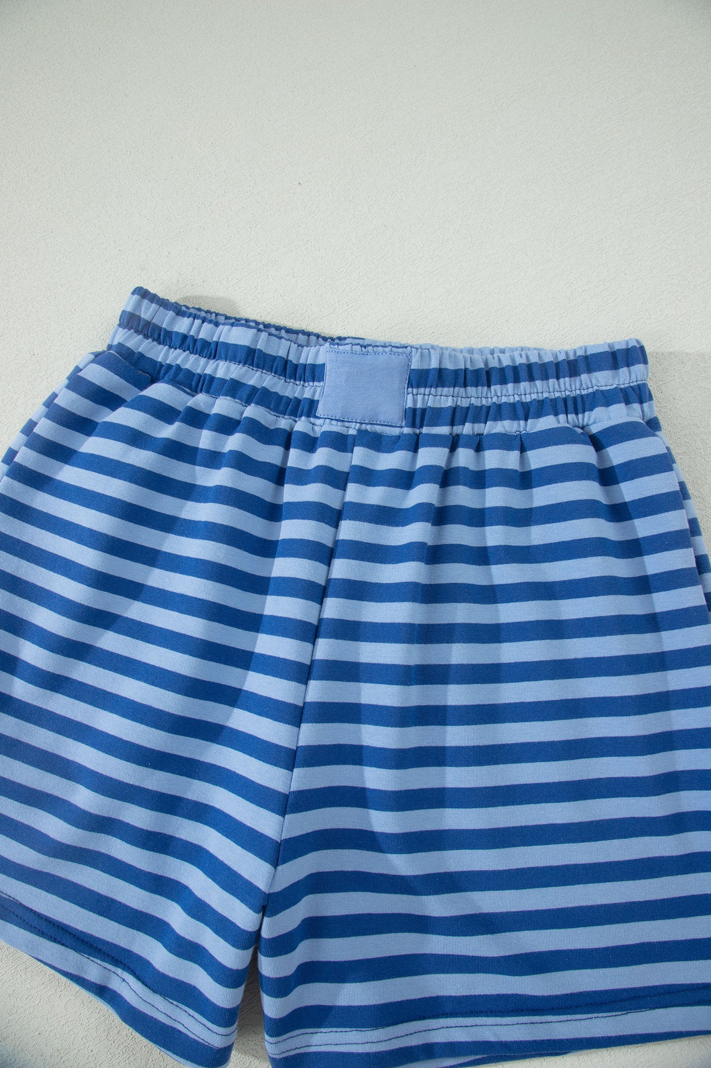 Striped Ribbed Cotton Two-Piece Short Set with Chest Patch Detail