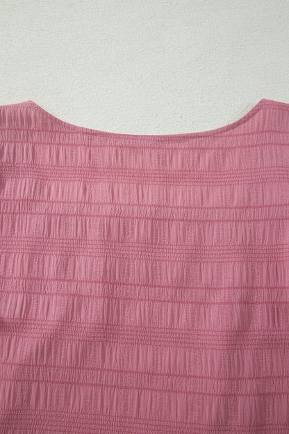 Textured Square Neck Top and Shirred High Waist Shorts Set