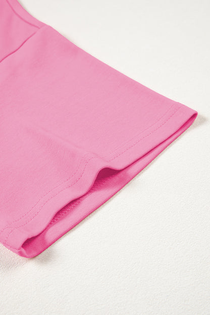 Pink Solid Color High Neck Oversize Tee