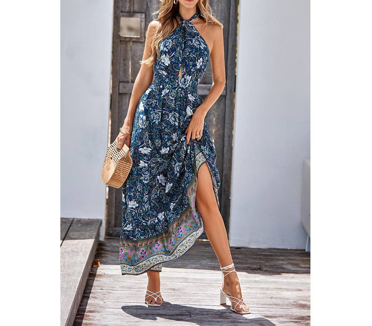 Floral Print Deep V Sleeveless Belt Fit Dress | Dress - Women's | 523, Dress, maxi dress | Elings