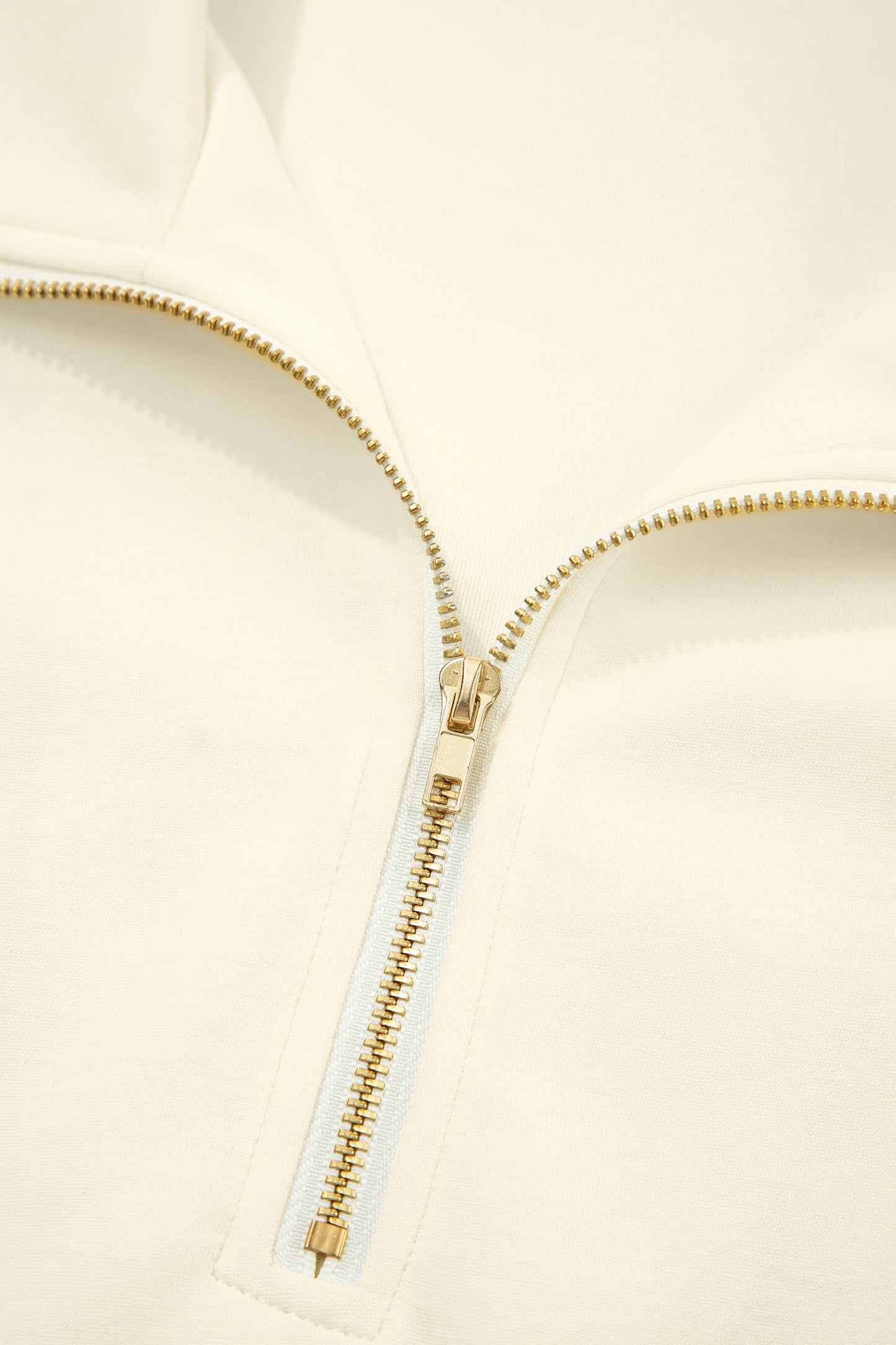 Beige Zipped up Collared Ruffled Short Sleeve Blouse