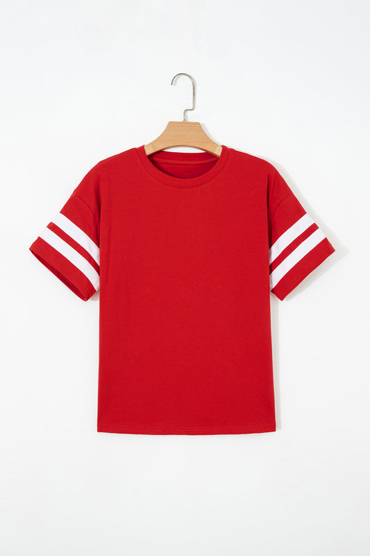 Varsity Striped Short Sleeve Crew Neck T Shirt