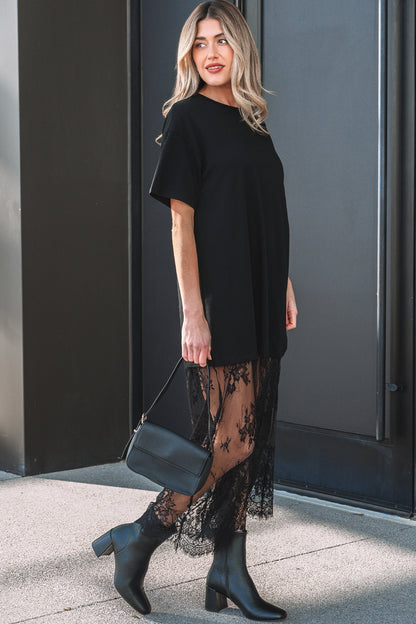 Floral Patchwork Short Sleeve T Shirt Loose Maxi Dress