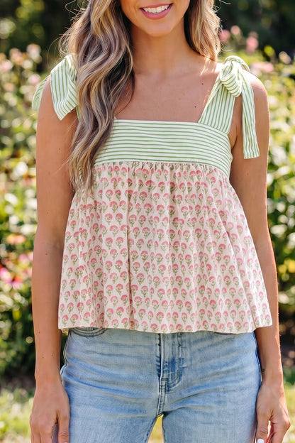 Fashion Printed Knot Straps Babydoll Tank Top